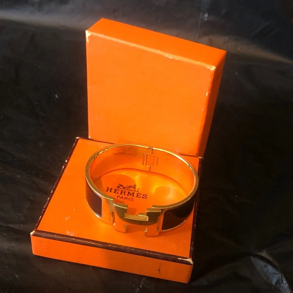 Hermes medium Click H cuff in black and gold GM (larger circumference) boxed - Picture 1 of 9